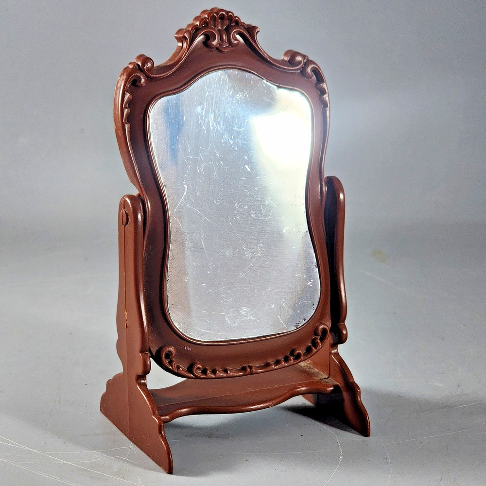 Dollhouse Plastic Standing Mirror 1:12 Scale Mahogany Color